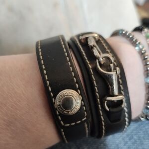 Coach leather bracelet and cuff bundle. Yes, both.  Black and silver.